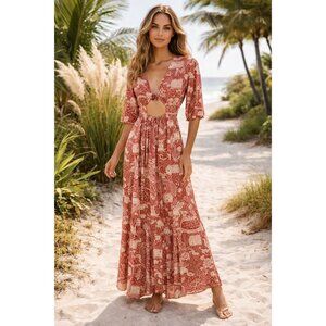 Smeralda Cutout Maxi Dress Size Small Beachy Summer Tropical Resort Vacation